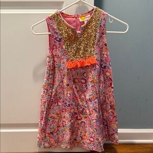 Mini Boden Pink Floral Dress with Gold Sequins